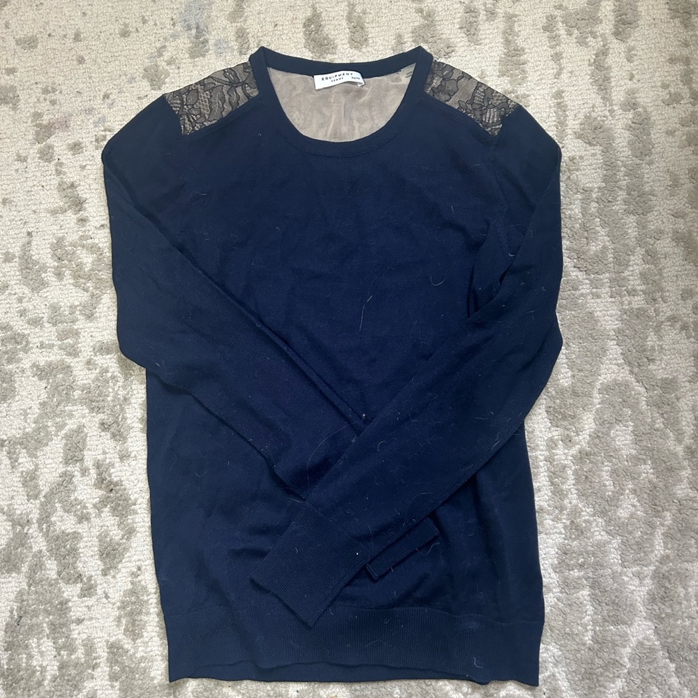 Equipment blue sweater with lace back